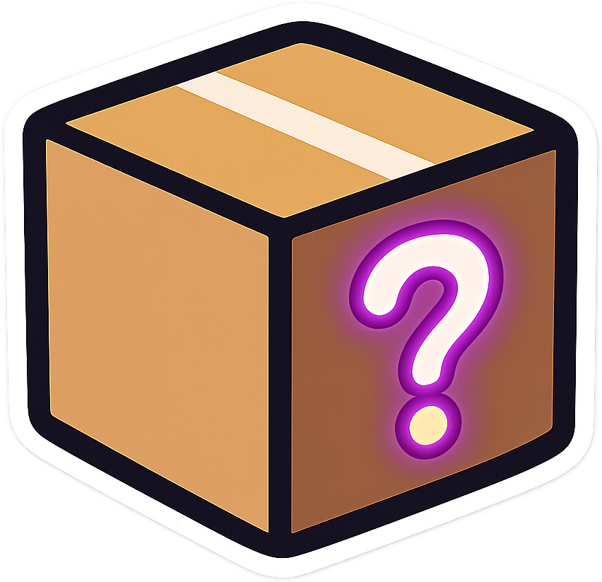 Mystery box sticker with a glowing question mark